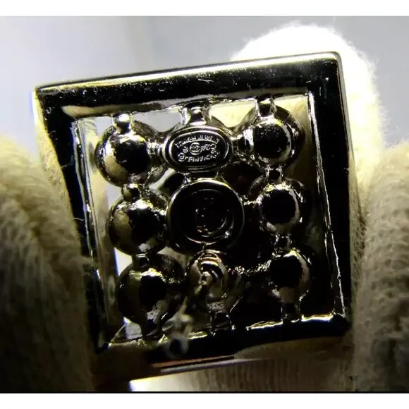 CHANEL 24P Crystal Glass Pearl CC Logo Silver Square Stud Earrings - Picture 7 of 9